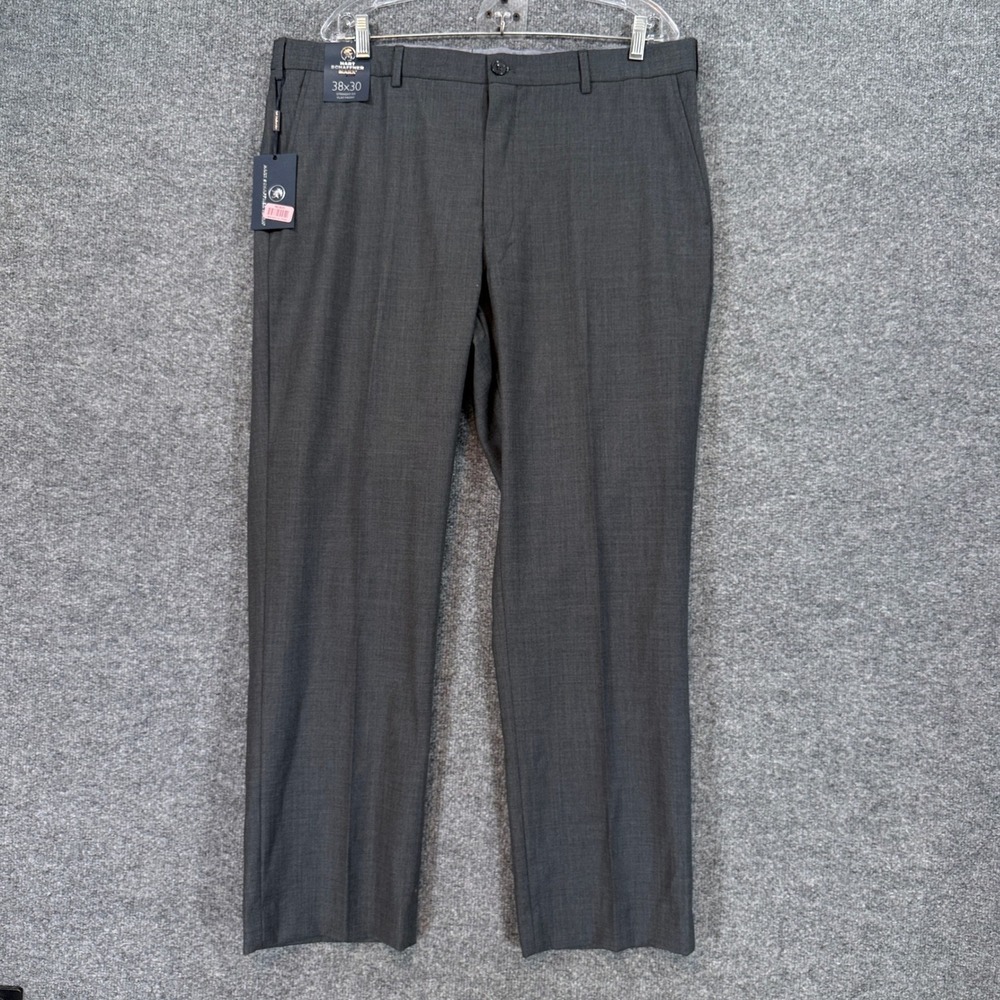 Hart Schaffner Marx Dress Pants Men 38x30 Gray Straight Fit Flat Front Chino NEW